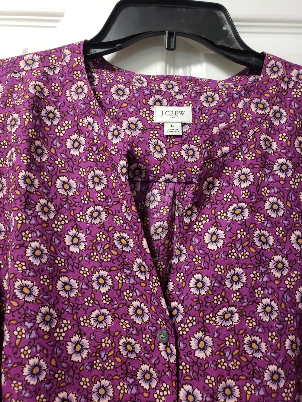 J. Crew Plum Floral Button-Front Puff Sleeve Blouse